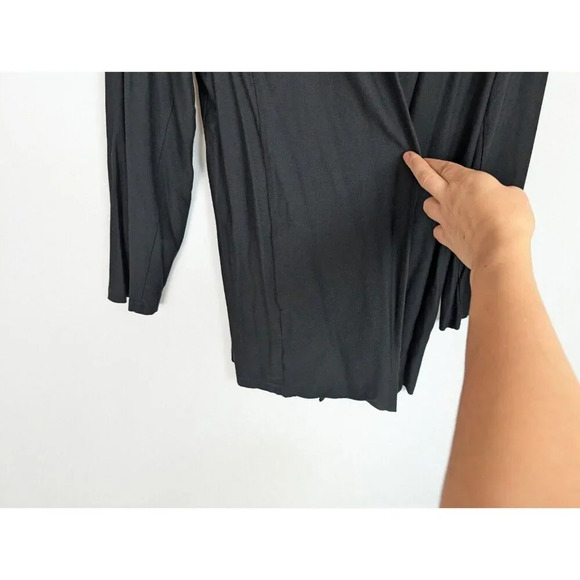 Eileen Fisher L Open Front Cardigan Black Flowy Jersey Stretch Classic Nuetral - Picture 8 of 14